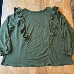 Olive Green Ruffle Long Sleeve Top Size 5X